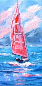 Yacht Original Oil Painting Seascape Wall art Marine Wall Decor Canvas 4x8 inch - Picture 1 of 1