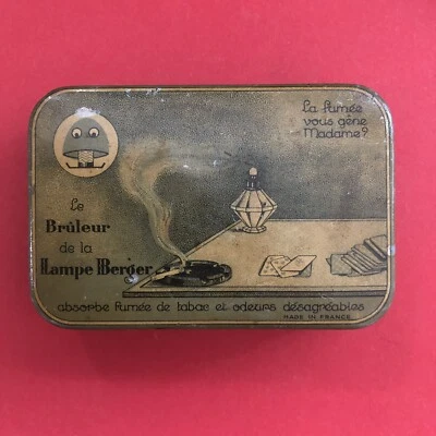 Ancienne Boite Publicitaire Bergozates bruleur Lampe Berger Lithographiée Tole - Photo 1/4