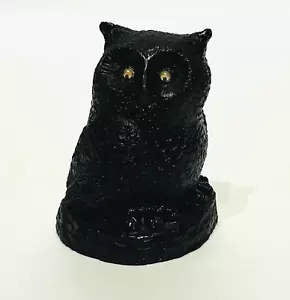 Vintage 4" Black Carved Owl Figurine with yellow Googly Eyes - Picture 1 of 7