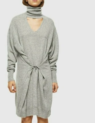 $248 NUEVO CON ETIQUETAS DIESEL Talla XS M-LILIA CORTE CUELLO ALTO MANGA LARGA SUÉTER VESTIDO GRIS Foto 1 de 4