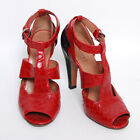 Alaïa Women Red Strappy Sandals Leather Open Toe Cone Heels Shoes Size Eu 37
