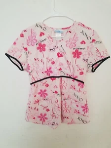 Valentines Day Scrub Top womens Sz S music hearts flowers kiss love Barbiecore  - Picture 1 of 6