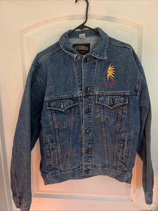 UNIQUE Vintage Denim Jacket Western Collab Butterfield Stage Embroidered Small - Picture 1 of 8