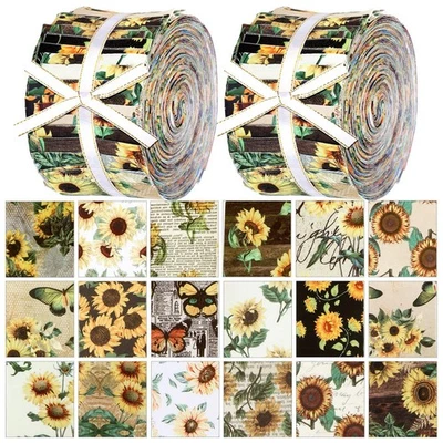 100 Pcs 2.56 Inch Sunflower Quilting Fabric Roll Jelly Patchwork Strips Foto 1 de 4