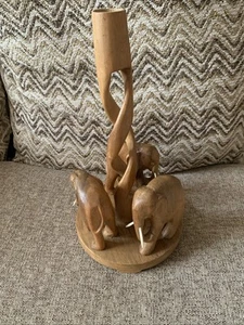 Wooden Elephant Pillar Candle Holder Vintage Antique 13” High - Picture 1 of 11
