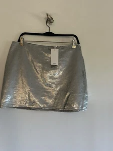 Ladies Mango Size XL 14/16 Silver Sequin Skirt New With Tags - Picture 1 of 4