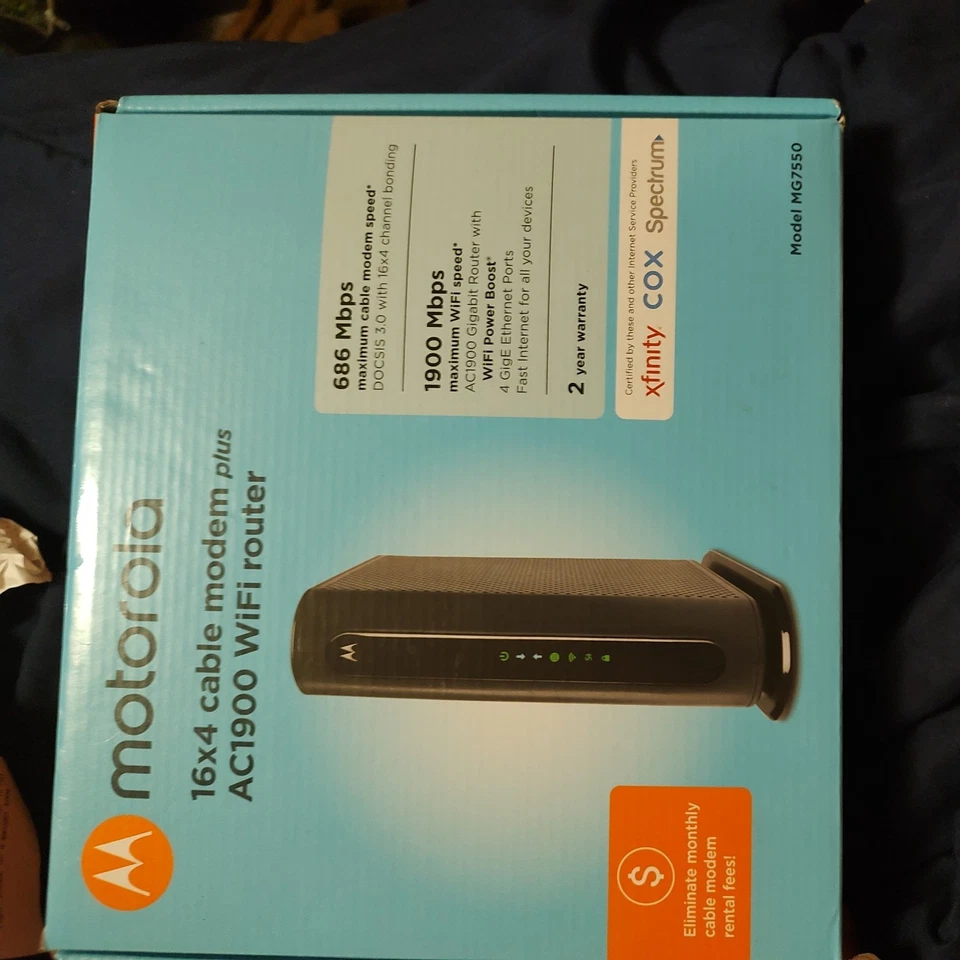 Motorola MG7550 16x4 High Speed ​​Cable Modem - Black - Image 1 of 1
