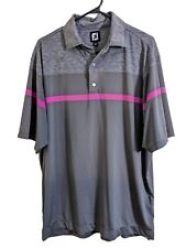 FootJoy Golf Shirt Mens L Grey Pink Striped Casual Polo Stretch Lisle Space Dyed