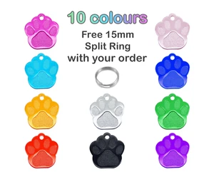 10 etiquetas de identificación de aluminio PAW para perros gatos mascotas al por mayor anillo dividido gratis a granel Reino Unido - Imagen 1 de 12