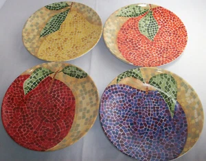 Pier 1: Mosaic Fruits: 4 Salad Plates 8": Apple, Plum, Orange, Pear: VGC: NR - Picture 1 of 4
