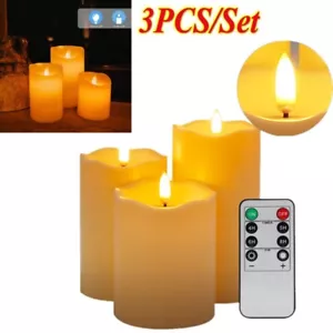 US Flameless Pillar Candle Flickering Moving Wick LED Candles Remote Ivory 3 PCS - Picture 1 of 21