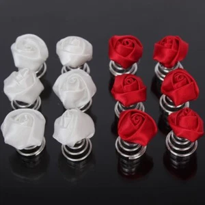 6 Rosen Curlies Braut Kommunion Hochzeit Haarschmuck Blume - Bild 1 von 7