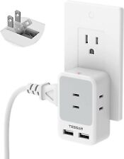 Flat Wall Plug Outlet Extender 2 Prong Swivel Outlet Adapter with 3 Outlet 2 USB