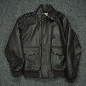 VINTAGE LL Bean Jacket Mens Medium Brown Leather Bomber Flight Lined - Picture 1 of 9