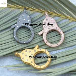 Pave Diamond Clasp Lock Matte Finish 925 Sterling Silver Lobster Lock Finding - Picture 1 of 8