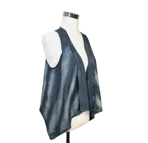 Levi’s Striped Vest S Blue Faded Cotton Layer Denim Look Boho Coastal Chic Style - Picture 1 of 21