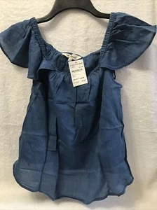 Top Madewell Small fuori spalla Chambray Denim blu NUOVO! - Foto 1 di 6