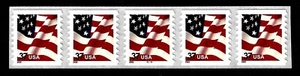 UNITED STATES, SCOTT # 3633, COIL STRIP OF 5 STAMPS WITH PNC #B1111, 2002 FLAG - Picture 1 of 1