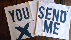 Mehlsack Handtuch Siebdruck Geschirrtuch You Send Me mit Flugzeug per Etikett 18 x 26 - Bild 1 von 2