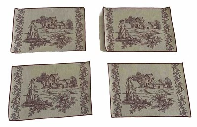 4 件法国英国乡村红色奶油毛巾挂毯桌椅 — 第 1/4 张图片