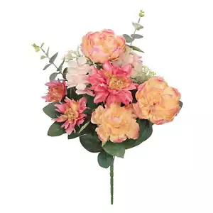 23-inch Artificial Silk Peach Peony & Dahlia Mixed Flower Bouquet for Indoor Use - Picture 1 of 8