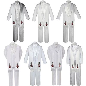 6pc Baby Toddler Boy Guadalupe Communion Baptism White SUIT TUXEDO Stole - Picture 1 of 16