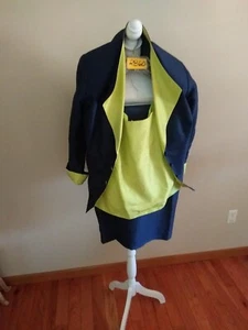Traje falda mujer talla grande 16W\18 vintage Kathryn Lyndsey verde/azul marino - Imagen 1 de 15