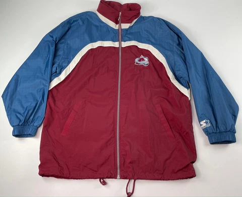 Vintage Starter Colorado Avalanche Windbreaker Jacket Hooded Coat Mens XL Cover