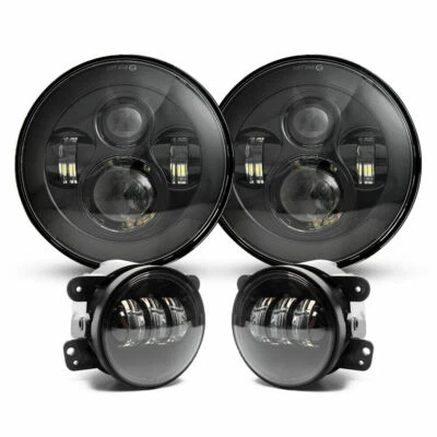 Combo 7" faróis redondos de LED + 4" combo de luzes de neblina para Jeep Wrangler JK H1 H2 - Imagem 1 de 4