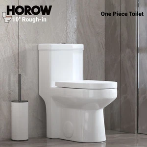 HOROW One Piece Toilet Round Dual Flush Toilets 10'' Rough-in w/ Soft Close Seat - Picture 1 of 12