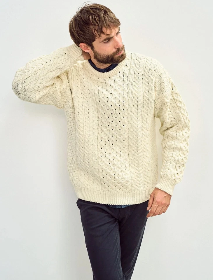 Suéter de lana merino irlandés para hombre Aran tejido con cable suéter tradicional de pescador Foto 1 de 1