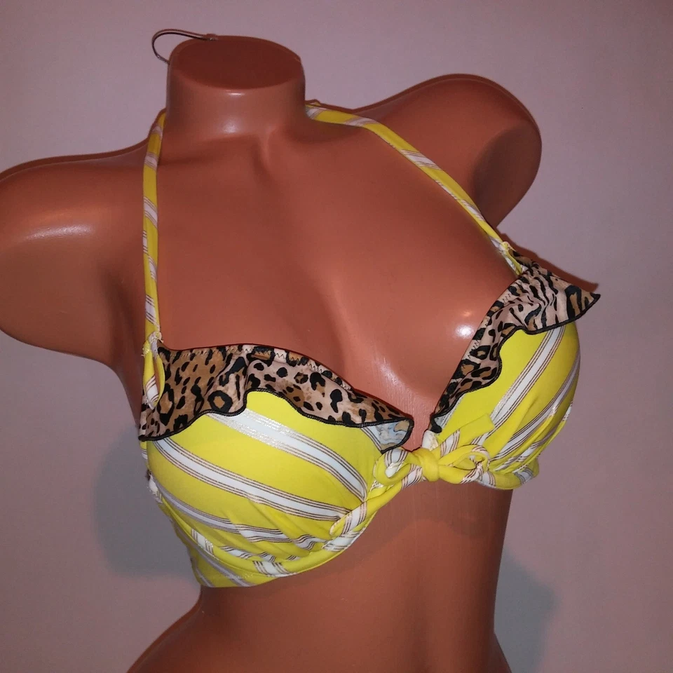 Top de bikini de natación Victoria Secret 34A precioso push up añade 1,5 tazas a rayas amarillas Foto 1 de 4