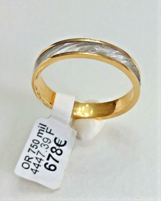 Alliance neuve Or bicolore 18 carat massive 4 mm mariage bague motif femme homme - Photo 1/4