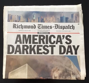 Richmond Times Dispatch “America’s Darkest Day” Sept 12, 2001 - 9/11 Coverage - Picture 1 of 5