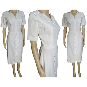 Vintage 1950s Beaded Dress Wiggle Cocktail Dress by Ernest Newman Glass Beads - Picture 1 of 8