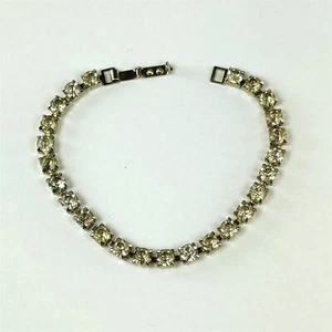 ✅ Brazalete de eslabones de cristal de diamantes de imitación cuadrados transparentes tono plata vintage de 6,75 pulgadas - Imagen 1 de 3