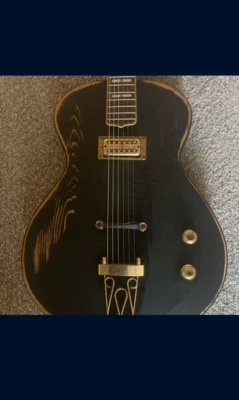 Hand crafted Electric guitar. Hand made out of wood. Black with sanded finish.  - Image 1 of 4