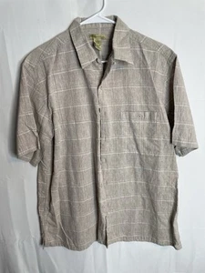 Islander Men’s Size Large Short Sleeve Linen Blend Button Up Shirt Beige 5889 - Picture 1 of 5
