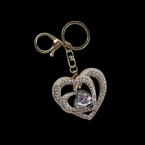 Betsey Johnson Diamond Rhinestone Triple Heart Bag Swag Bling Keychain Charm - Picture 1 of 2