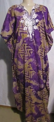 Image Mujer Algodón MuMu Bordado Vestido de Casa Ropa de Salón Talla Libre Púrpura Foto 1 de 4