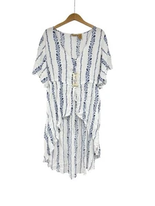 Wrangler White Blue Floral Womens Tie Front High Low Tie Front Top Kimono Large  - Picture 1 of 6