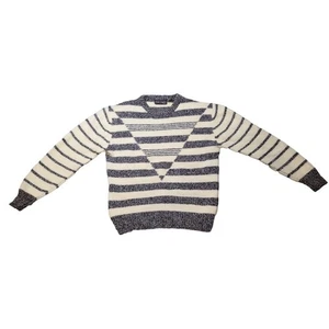 🩶 Suéter de Lana Años 80 De Colección - Para Hombre L - Gris/Marfil Diamante Tejido Cuello Redondo - Geométrico - Imagen 1 de 7