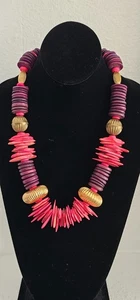 RARE wooden? and brass necklace 11 inch long (22) in good preowned condition - Picture 1 of 13