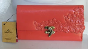Patricia Nash Terresa Hand Cut Tooled Leather RFID Large Wallet Coral NWT $119 - Picture 1 of 4