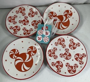 Disney Mickey Mouse Appetizer Plates 6in Ceramic Holiday Red White Set Of 4 - Picture 1 of 4