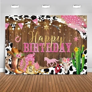 Mocsicka Western Cowgirl Birthday Backdrop Happy Birthday for Girl Party Deco... - Picture 1 of 7