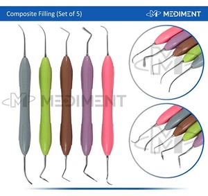 Dental Composite Filling Instruments Silicon Handle Colorful Set of 5 pcs CE UK - Picture 1 of 3