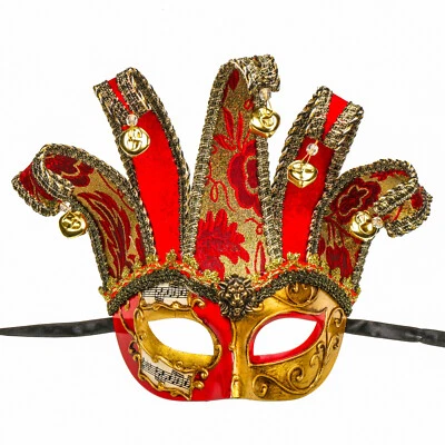 Gold Red Musical Venetian Jester Eye Mask for Masquerade Ball Party Mask - Image 1 of 4