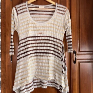 Sundance Netz Streifen Tunika Top Damen Gr. Small Haifischbiss Saum Seitenschlitz Ombre - Bild 1 von 5