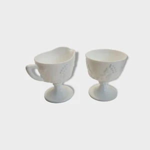 Vintage Indiana Glass Colony Harvest Grape Milk Glass Pedestal Creamer & Sugar - Picture 1 of 5